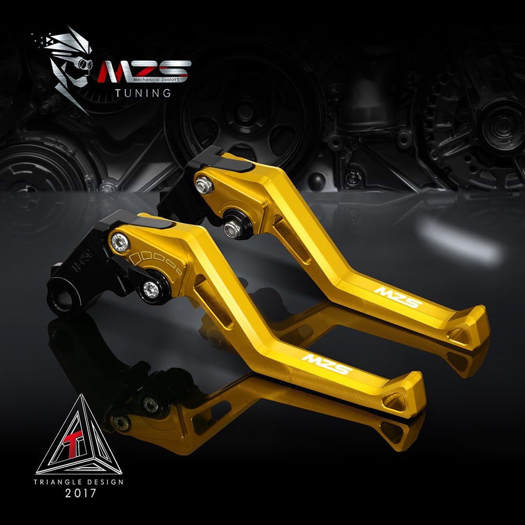 MZS Gold Motorcycle Clutch Brake Levers Short Adjustable CNC Compatible with GSXR600 97-03 / GSXR750 96-03 / GSXR1000 01-04 / SFV650 09-15 / SV650 16-21 / GSXS750 11-21 / DL650 11-21 / GSX250R 18-20