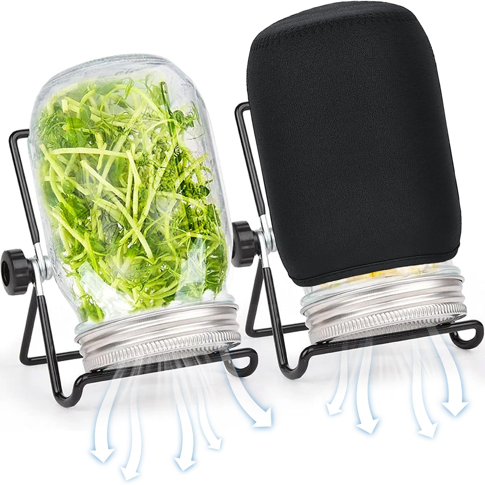 Sprouting Seeds Jar Kit-2Pack Complete Mason Jar Sprouting Kit with Stainless Steel Sprouter Lids, Stand & Tray Organic Home Sprout Maker for Bean Broccoli Alfalfa Radish Sunflower Seed Grow Kit