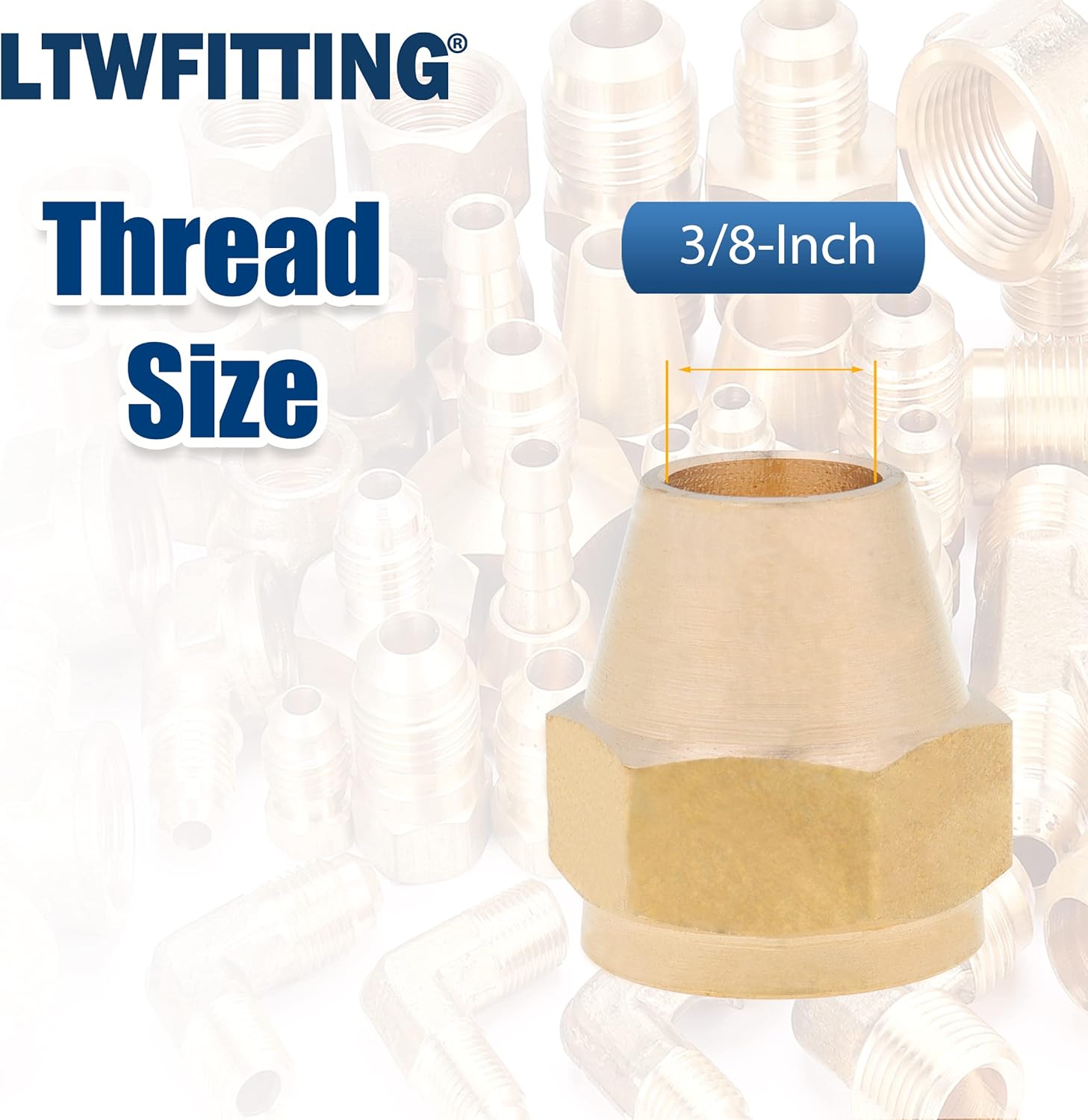 LTWFITTING Assortment Kit Tube OD 3/16, 1/4, 5/16, 3/8, 1/2, 5/8, 3/4-Inch Brass Short 45 Degree Flare Nut Set (Pack of 52)