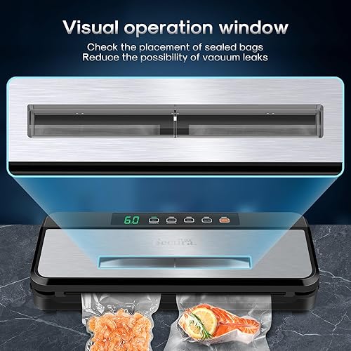 Miniatura 2 de Secura Máquina selladora al vacío, ventana de operación visual, sellador automático de alimentos con cortadoralmacenamiento de bolsasmanguera de
