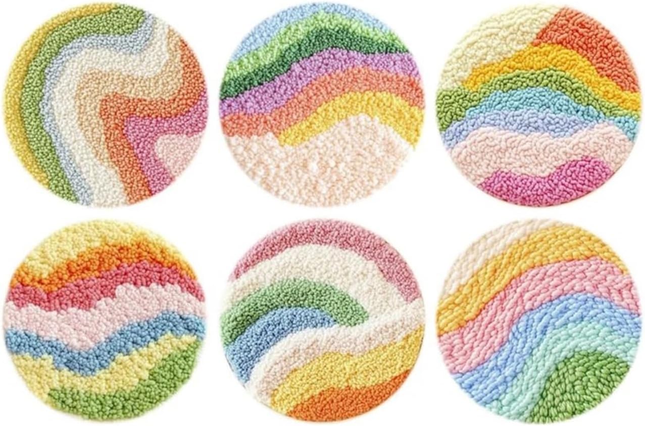 Edgiyuo 6pcs Punch Needle Coasters Kit - DIY Embroidery Set for Beginners & Adults with 6 Unique Landscape Patterns