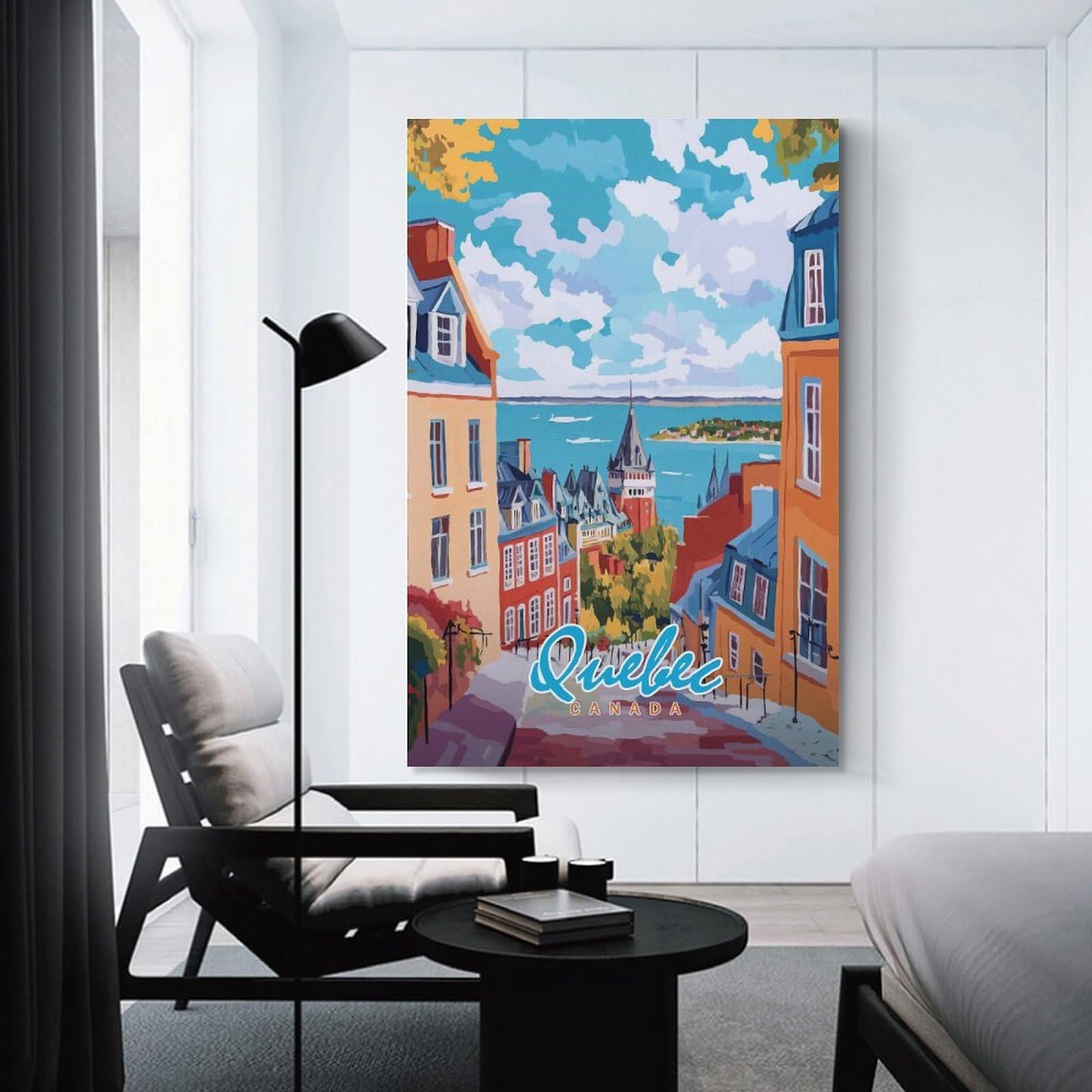 Junmoney Quebec City Landscape Hanging Wall Art 12x18inch(30x45cm), for Study, Office Or Focused Interiors, Wall Art That Adds Style to Work Areas