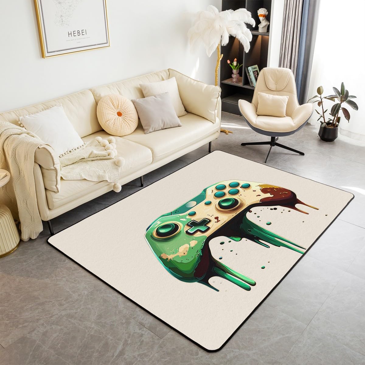 Loussiesd Dywan do salonu dla graczy, 150 x 200 cm, gamingowy dywan akcentujący dla chłopców, dziewcząt, nastolatków, nowoczesny kontroler konsoli do gier, wewnętrzna mata podłogowa, joystick, czysty