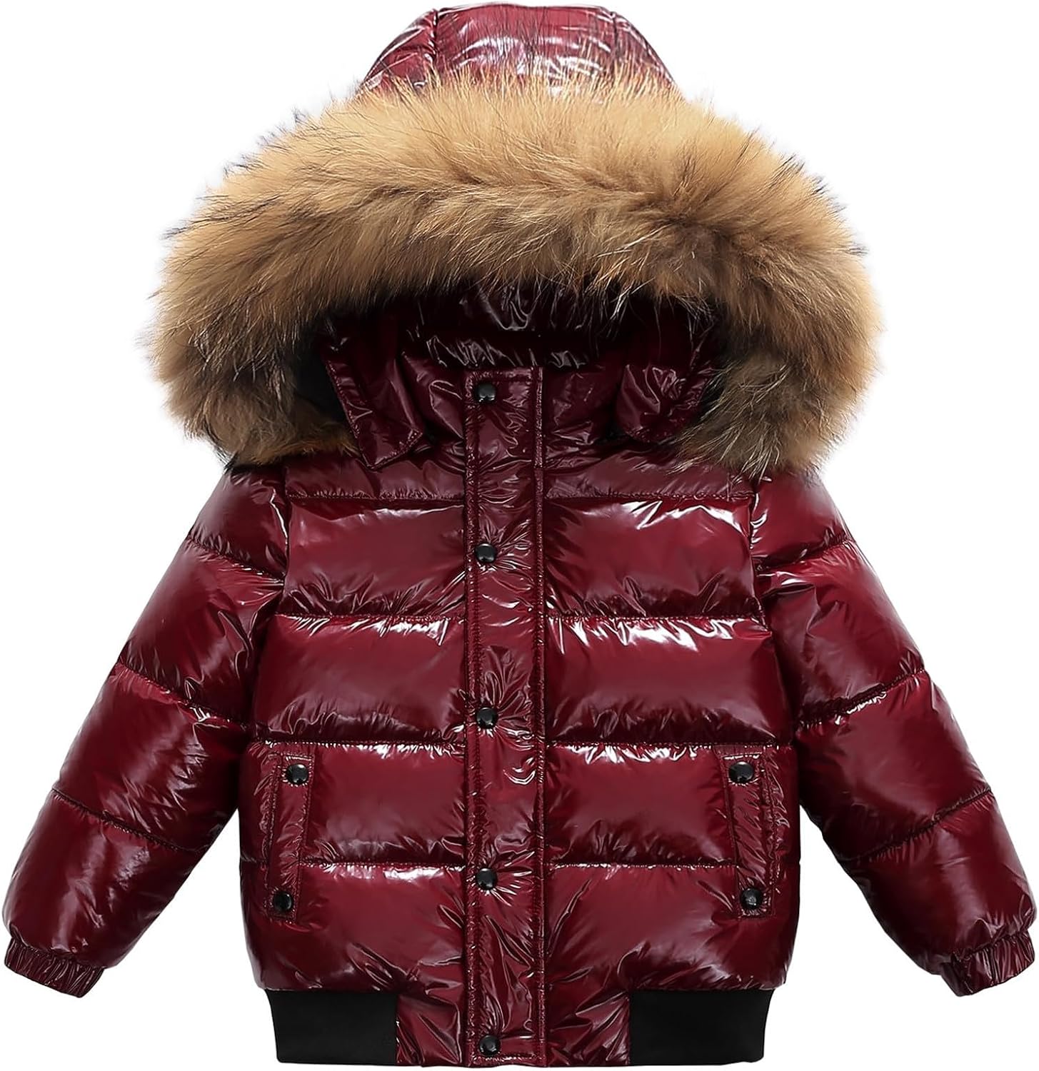 Kids Fleece Puffer Jacket With Faux Fur Hood Girls Winter Warm Windbreaker Down Coats Boys Comfy Padded Zip Up Overcoat