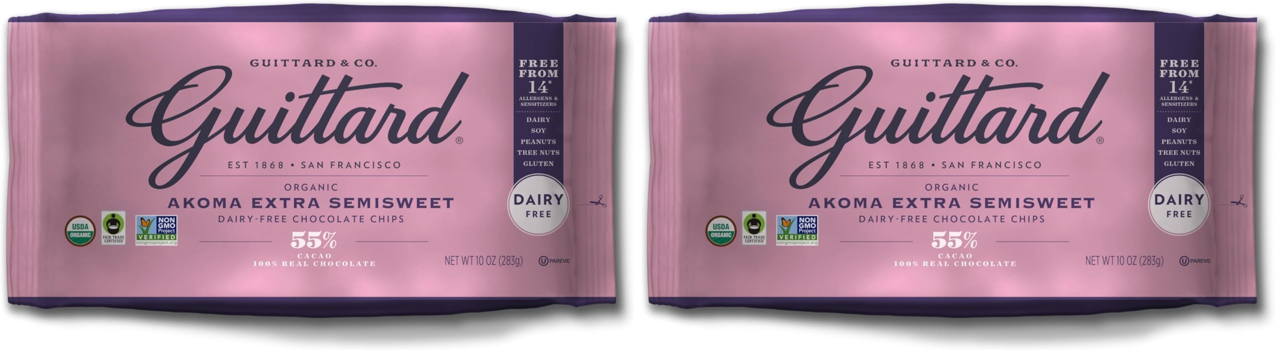 Guittard Organic Akoma Semi-Sweet Baking Chips 55% Cacao, 12oz (340g) | 100% Real Chocolate | Peanut and Tree Nut Free | Fairtrade | Gluten-Free | Certified Kosher | Bake Stable (Pack of 2)