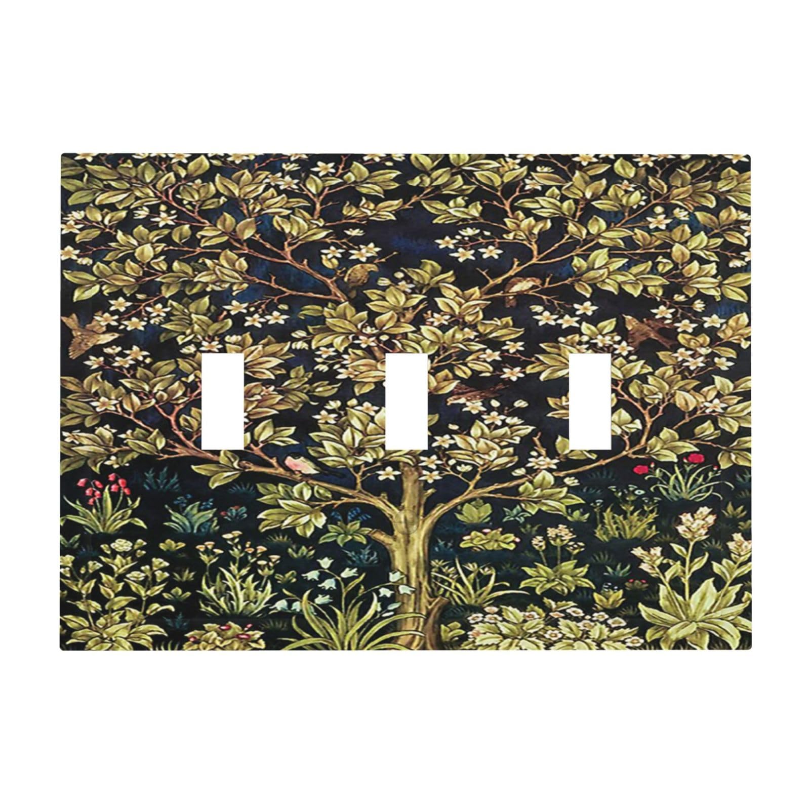Plaque 3 interrupteurs William Morris Arbre de Vie décorative vintage
