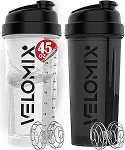 -2 Pack- 45 oz Protein Shaker Bottles for Protein Mixes - 2x Wire Whisk | Leak Proof Shaker Cups for Protein Shakes | Protein Shaker Bottle Pack | Shakers for Protein Shakes-Black&Transparent