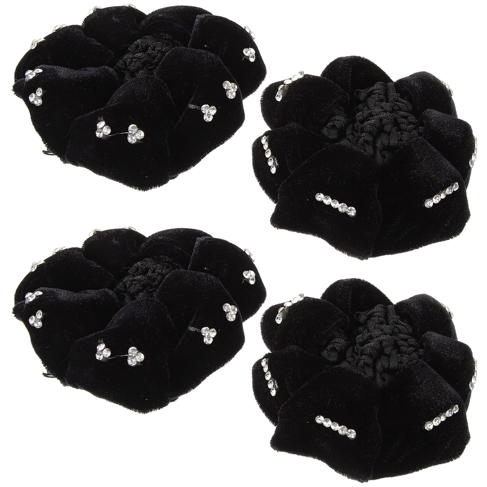 Rete per Chioma Nero in Poliestere 4 Pezzi, Elegante Accessorio per Acconciature, Facile da Usare, per Donne e Ballerine, Copri Chignon Chic alla Moda