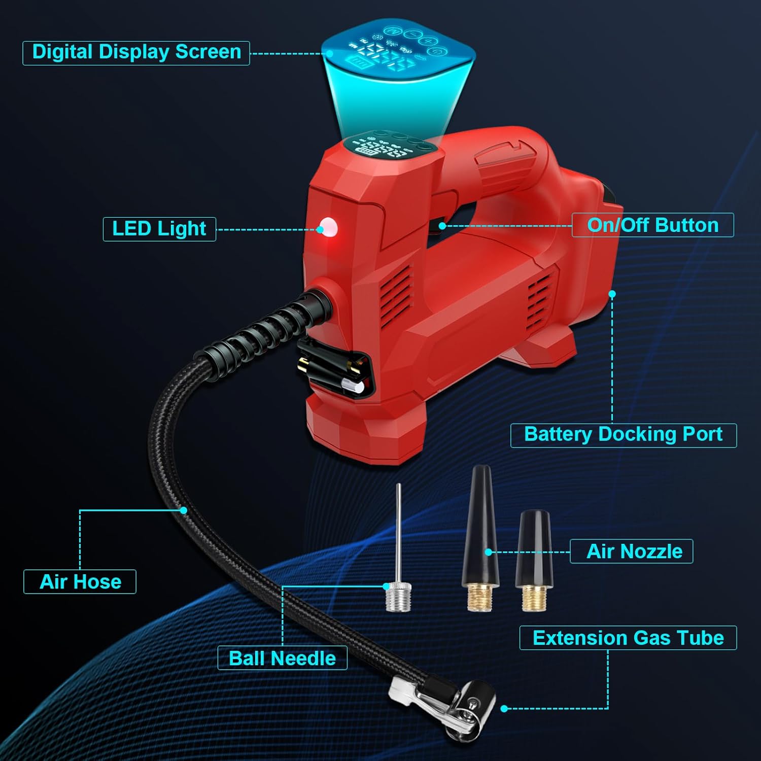 Tire Inflator Air Compressor Compatible with Milwaukee 18V M18 Battery Power,150PSI Cordless Portable Electric Air Pump with Digital Pressure Gauge for Car Motorcycles Bike Sport Ball Auto(no battery)