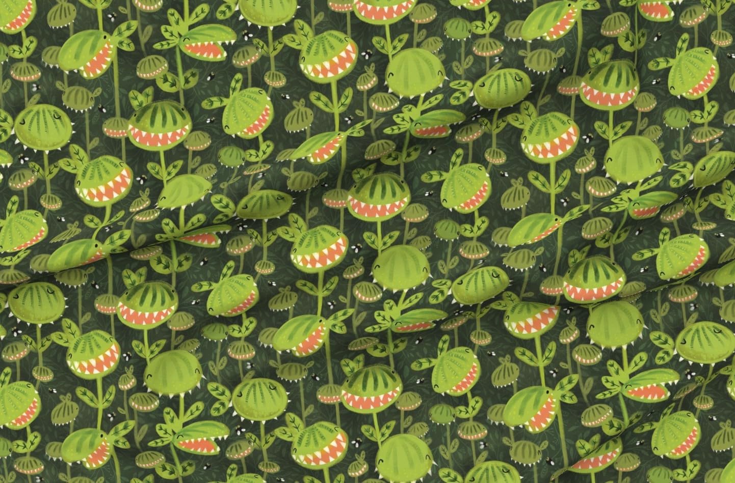 Spoonflower Fabric - Venus Fly Trap Cute Plants Funny Halloween Garden Spooky Insect Green Printed on Organic Cotton Sateen Fabric by The Yard - Sewing Quilting Apparel Home Decor