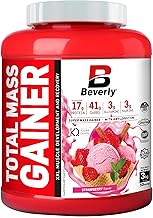 Beverly Total Mass Protein with Carbohydrates, Glutamine & Taurine - 3kg - 50 Services - Fat Free Muscle & Weight Gain - Delicious Taste (3kg, STRAWBERRY)