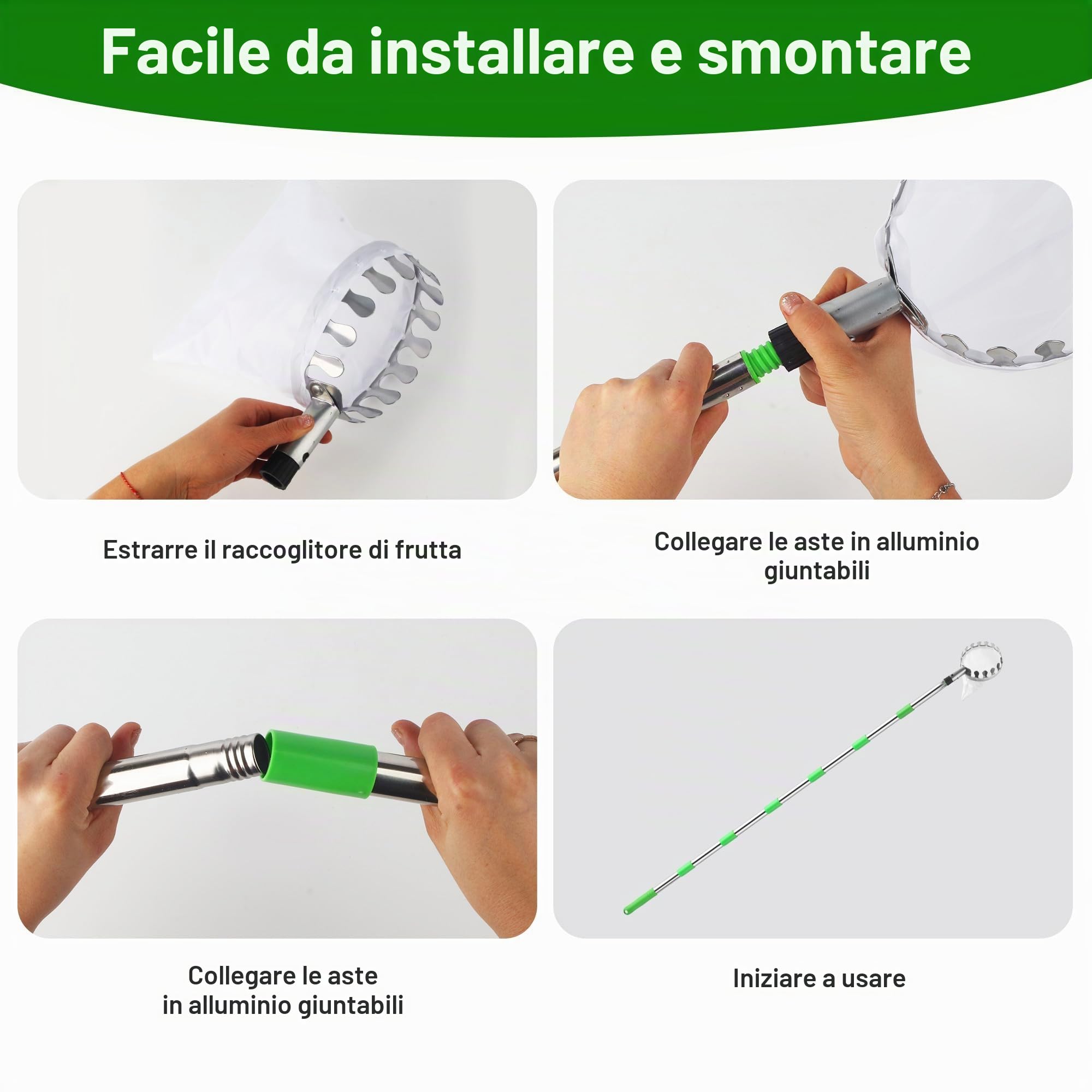 Raccoglifrutta, Raccoglimele, 4M Aiuto per la Raccolta della Frutta, Raccoglifrutta Facile da Montare, Raccoglifrutta, Raccoglitrice di Ciliegie per pere, agrumi, Arance, Diametro 16 cm