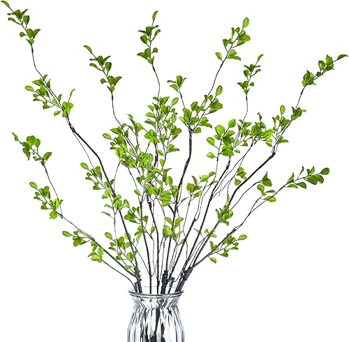 Miniatura 2 de Riceshoot 6 piezas de hojas artificiales de 35.4 pulgadas, ramas de primavera, plantas falsas con tallos de arbustos sintéticos, plantas de hojas