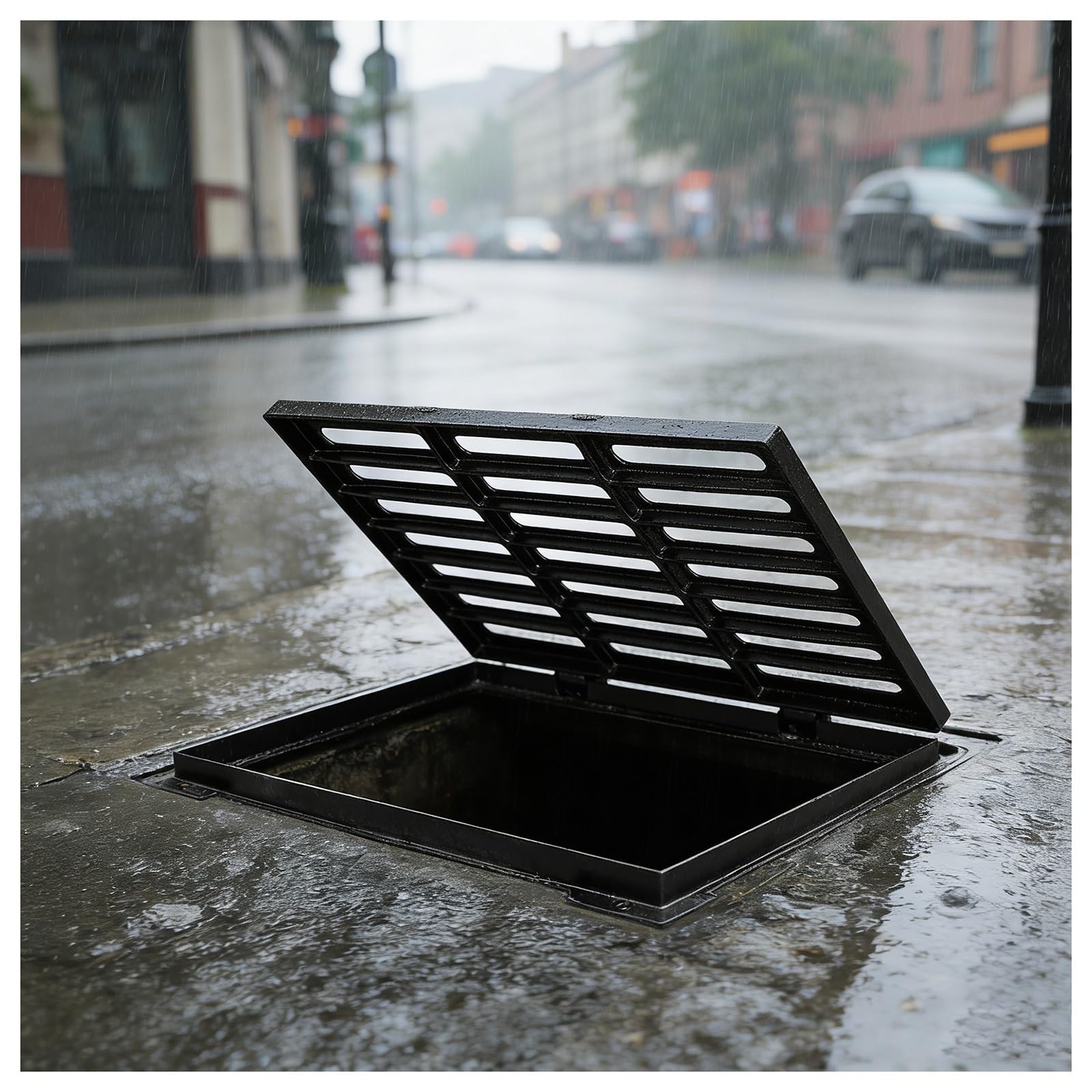 GJMSSMY HeavyDuty Cast Iron Manhole Covers & Bases Rain Grates with Recessed Drain Design Easy Installation Durable Metal Grating (L68xW38xH4CM)