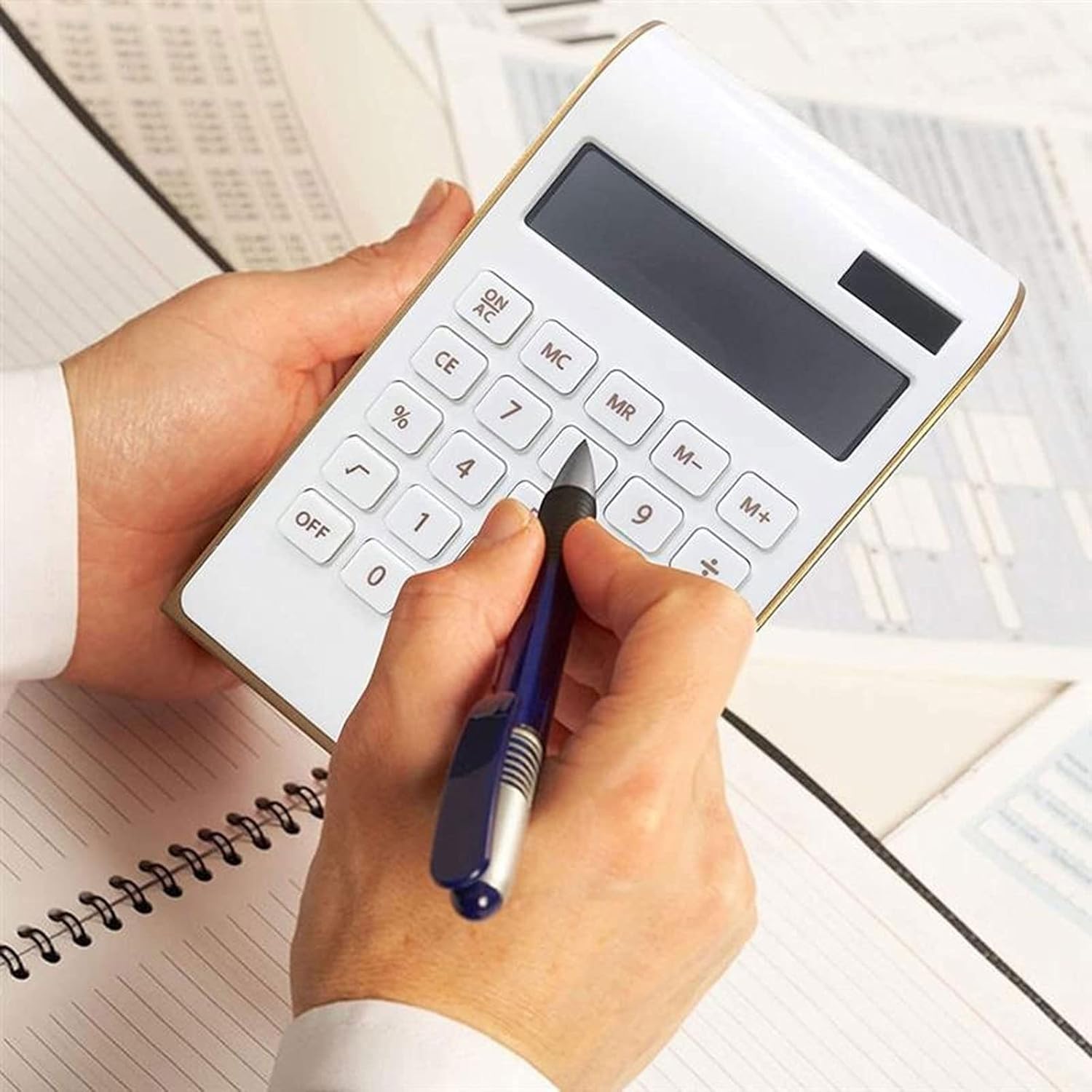 calculadora, Escritorio Ultra Fino Bordes Dorados mostrador básico Suministros de Oficina Juguete matemático