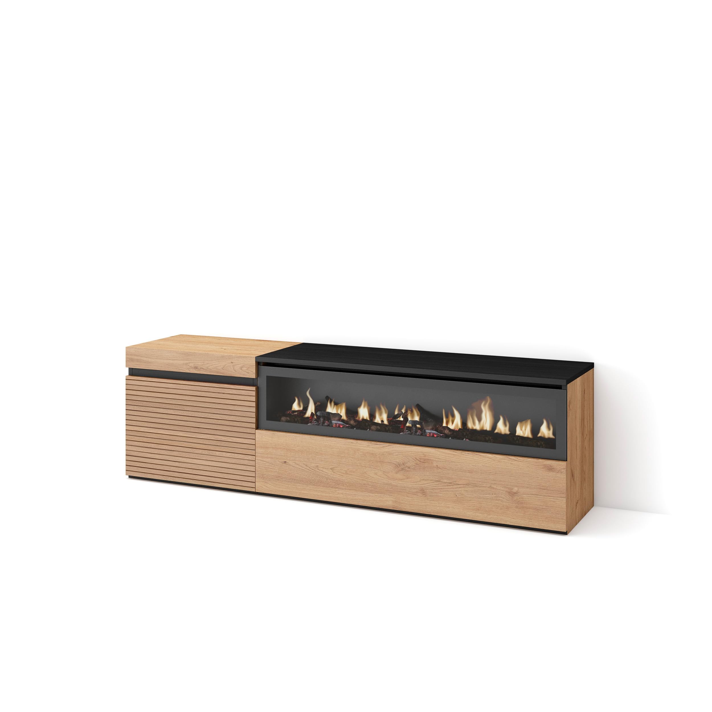 Meuble TV avec cheminée électrique Skraut Home en chêne moderne 150cm