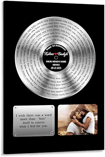 Miniatura 17 de Weyrucvv Placa de disco de vinilo dorada personalizada, letras de canciones musicales personalizadas, cartel de lienzo con fecha de nombre de foto,