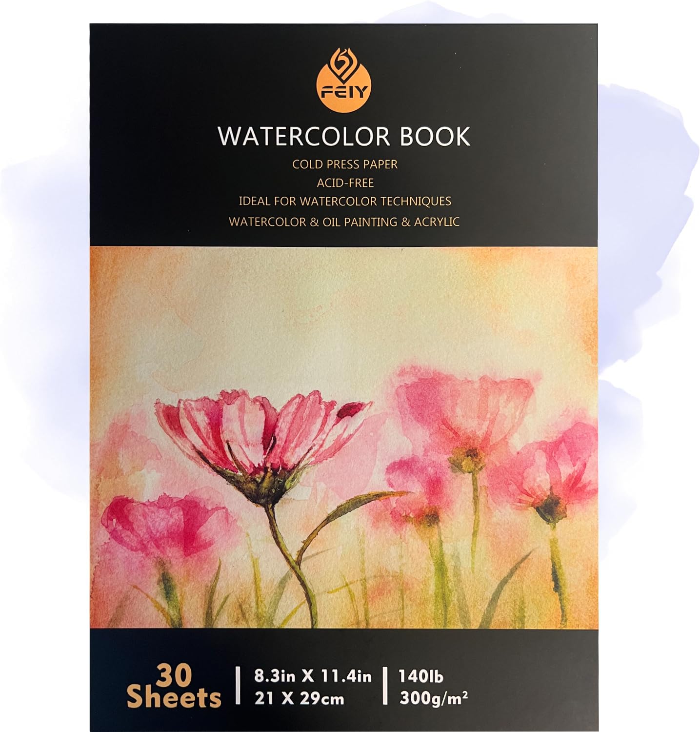 Bloc de papier aquarelle de qualité supérieure - 300 g/m² - 30 pages - Qualité artistique - Sans acide - Pressé à froid - Idéal pour l'aquarelle, les croquis et les médias mixtes (21 cm x 29 cm, lot