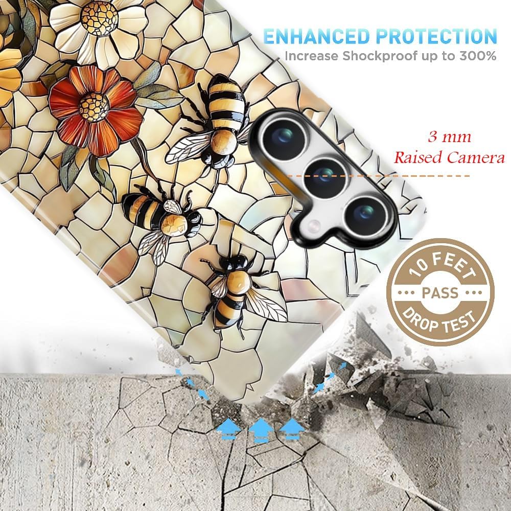 Compatible for Samsung Galaxy A36 5G Case,Individualized and Distinctive Double Layer Protection Shockproof Phone Cover for Women Men Girl Boy,Bees Picking Nectar and Flowers Fluttering - Image 3