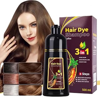 3 In 1 Instant Hair Dye Shampoo, Long Lasting, Multicolor Formula for Men & Women, Perfect for Gray Hair, 500ml (Coffee)