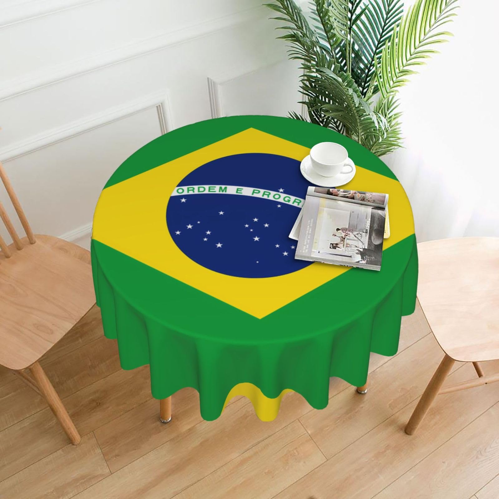 WHJSHOP Brazilian flag Prints Round Decorative Throw – 60in Stylish Table Cover for Dining, Parties & Outdoor Events