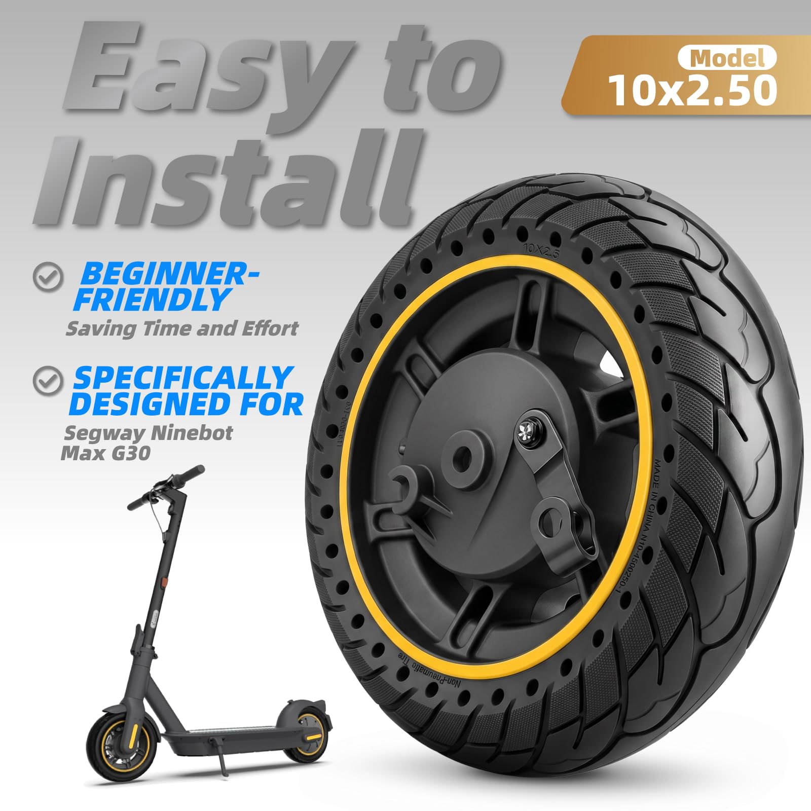 Pneumatici completi per Segway Ninebot Max G30D G30D2 G30E G30P G30LP F40, mozzo ruota anteriore con pneumatici solidi e freno ruota