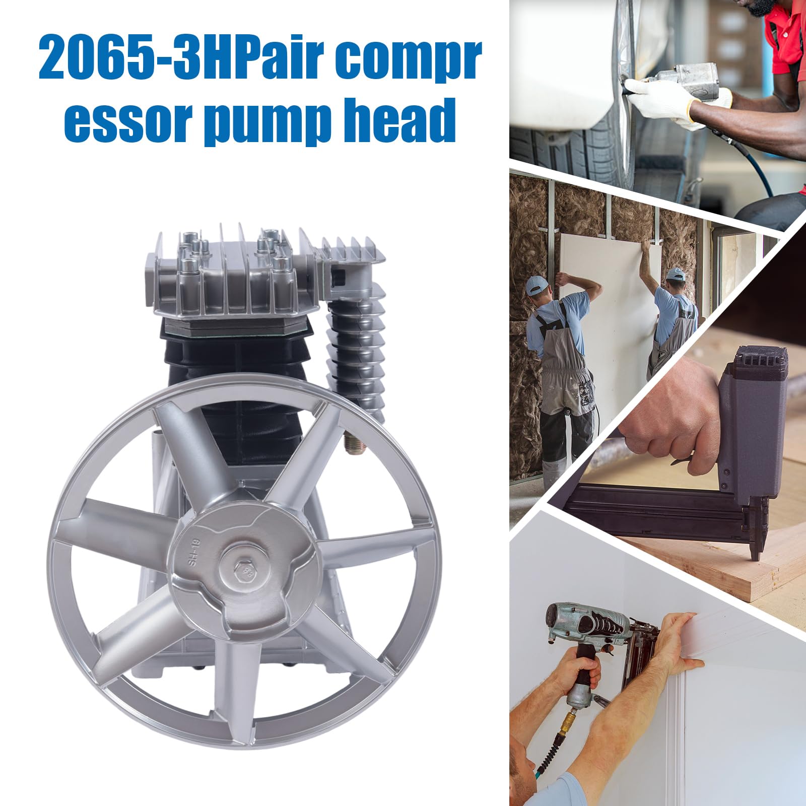 Testa Pompa Compressore Aria 2 Cilindri, 3 HP, 250 L/min - Per Officina, Utensili Pneumatici, Filtro Aria Incluso