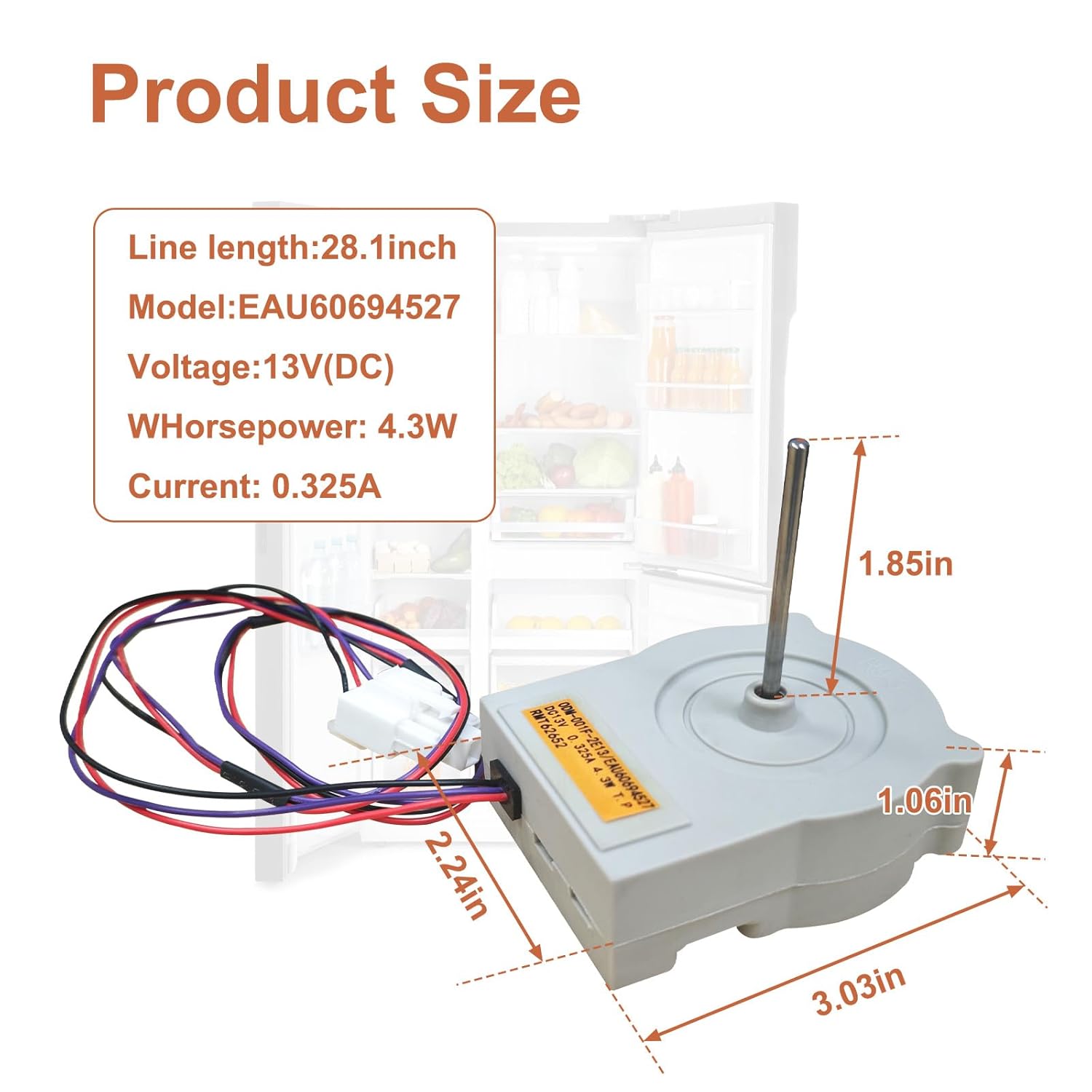EAU60694527 Refrigerator Evaporator Fan Motor Compatible with LG Kenmore Fridge Condenser Fan Motor Replace PD00028240 2666338 AP5679654 PS7791877 EAP7791877 ODM-001F-2E13 DC 13V 0.325A 4.3W