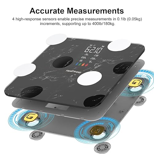 Miniatura 4 de Báscula de grasa corporal con pantalla VA grande, 15 datos corporales con frecuencia cardíaca, báscula de peso inteligente compatible con iOS y