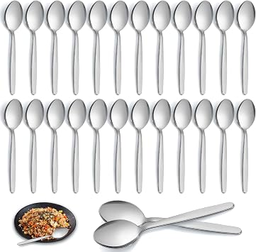 Pleafind Set of 24 Stainless Steel Dessert and Dinner Spoons - 7.3 Inches 18.5cm for Home, Kitchen, Restaurant - Mirror Polished, Dishwasher Safe
