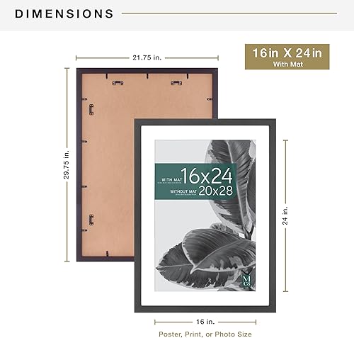 Vista 11 de MCS Studio Gallery Marco para póster de 16 x 24 pulgadas, imitación de veta de madera de color negro, colgar en horizontal o vertical, grande