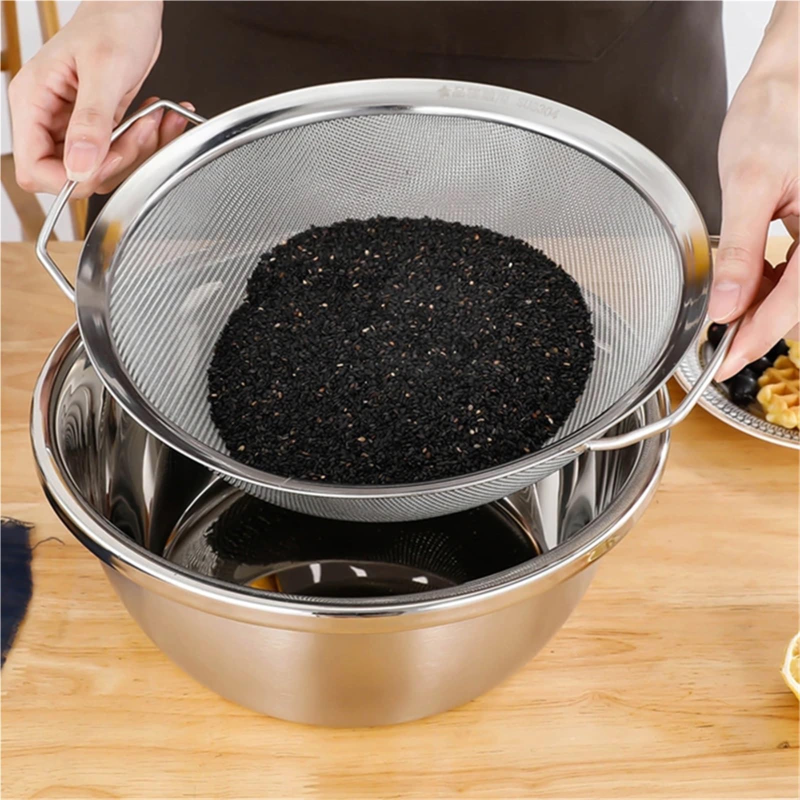 Filtros de acero inoxidable. Cesta coladora de malla fina de acero inoxidable con asas dobles, tamiz grande for jugo, harina de arroz, filtro de alimentos, escurridor, utensilio de cocina, colador de