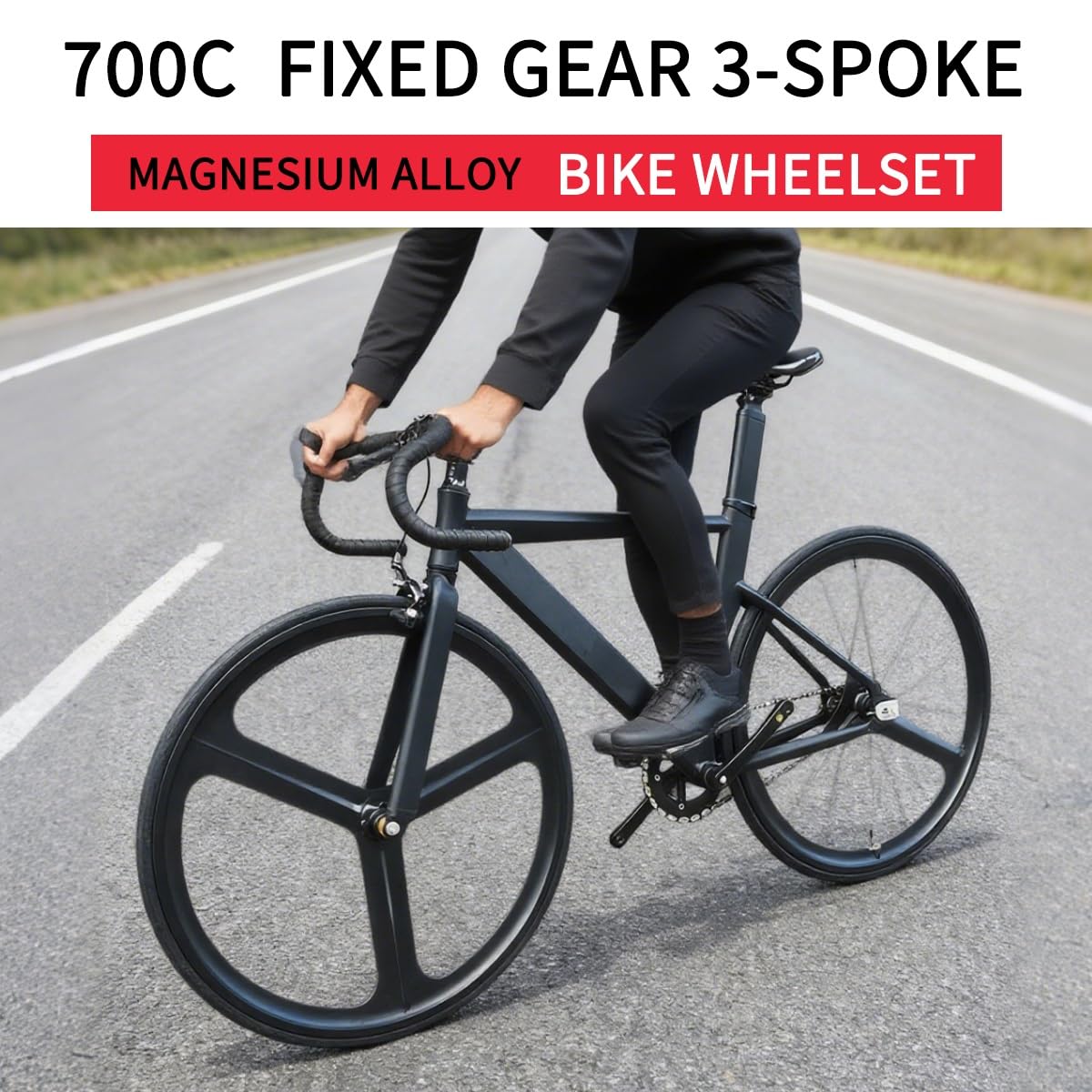 700C zestaw kół rowerowych, 3 szprychy, stała przekładnia, stop magnezu, hamulec V, oś gruntowna, 100/120 mm, piasty do Signle Speed Track przednie tylne koła szerokość 27 mm (czarny, przód + Rea)