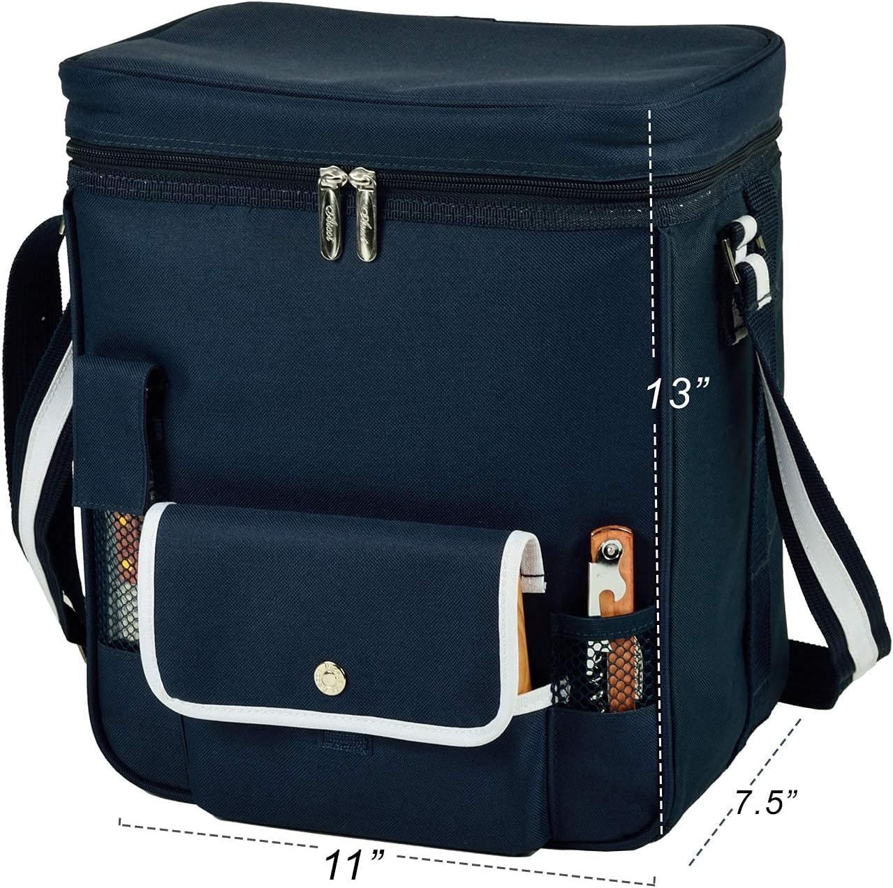 Picnic at Ascot Wine and Cheese Picnic Basket/Cooler with hardwood cutting Board, Cheese Knife and Corkscrew - Navy