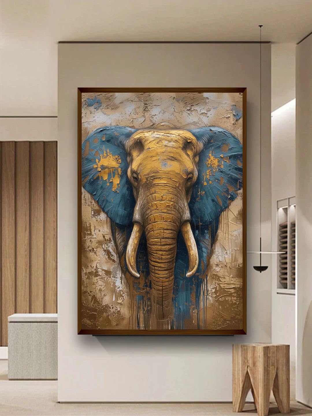 Artsense Wood Abstract Lucky Blue Elephant Wall Painting for Living Room Decoration - Big Size With Frame - Multicolor - 20X30 Inches/(50X71Cm)-image-27