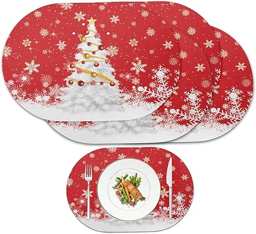 Miniatura 91 de Juego de 6 manteles individuales lavables para mesa de comedor, resistentes al calor, mesa de cocina, decoración del hogar, lavable, ovalada, de