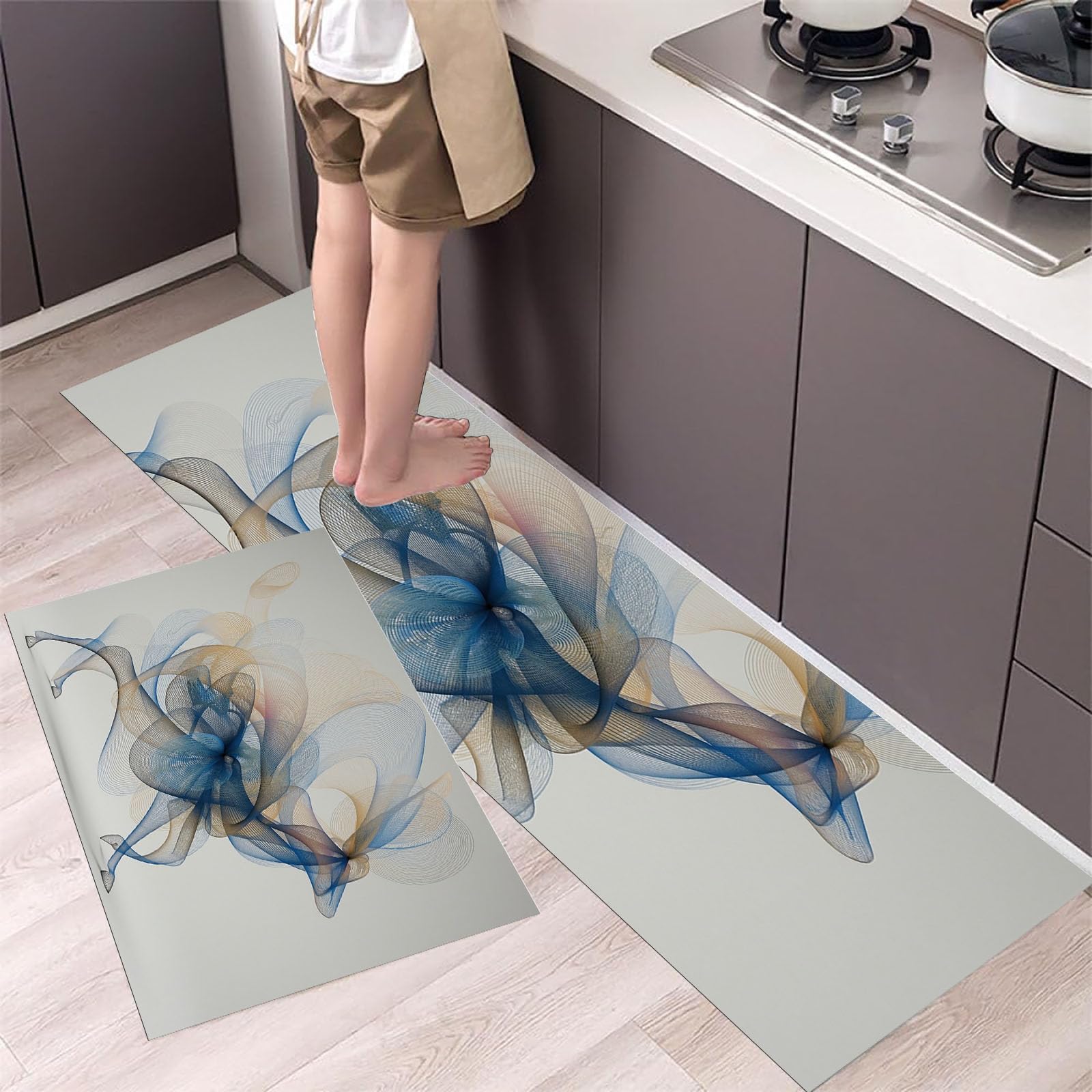 Tapis de sol anti-fatigue design abstrait lot de 2 pour cuisine