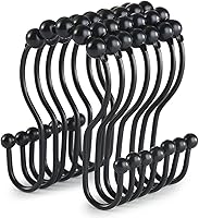 Goowin Rustproof Stainless Steel Shower Curtain Hooks - 12 Pack Black Double Rings, Smooth Sliding Anti-Drop for Bathroom