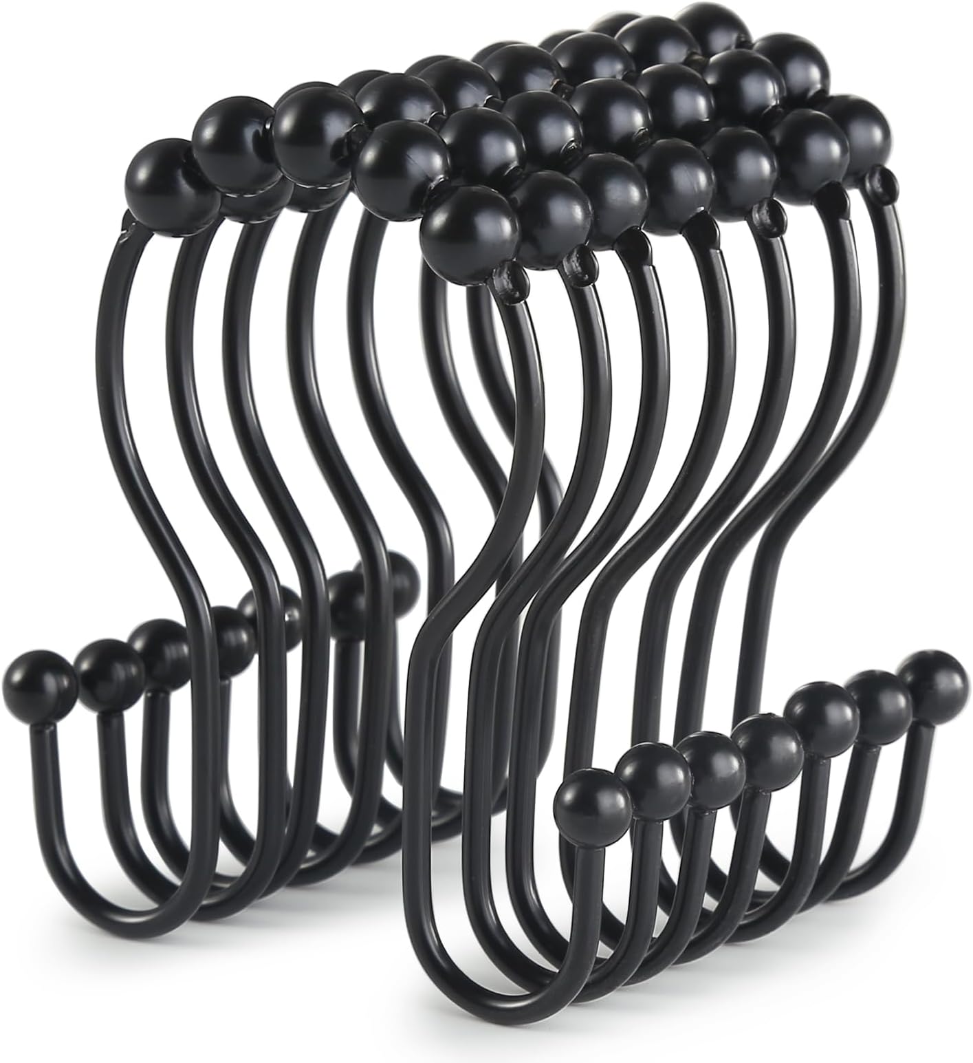 Goowin Shower Curtain Hooks 12PCS Shower Curtain Rings, Stainless Steel Roller Rust-Resistant Balance Sliding Anti-Drop Double Head Shower Hooks Rings for Bathroom Shower Rods Curtains (Black)