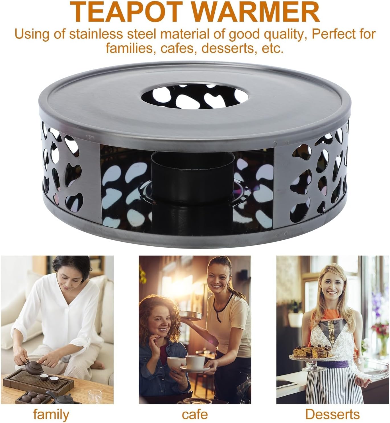 Stainless Steel Teapot Warmer and Milk Heater Black Metal Tea Stove with Candle Base for Hot Drinks at Home and OfficeNO.5199