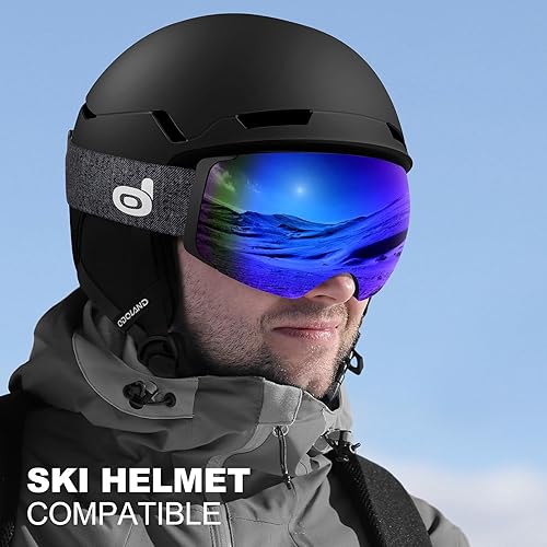 Miniatura 4 de Odoland Gafas de esquí magnéticas intercambiables con 2 lentes, grandes esféricos sin marco, gafas de snowboard para hombres y mujeres