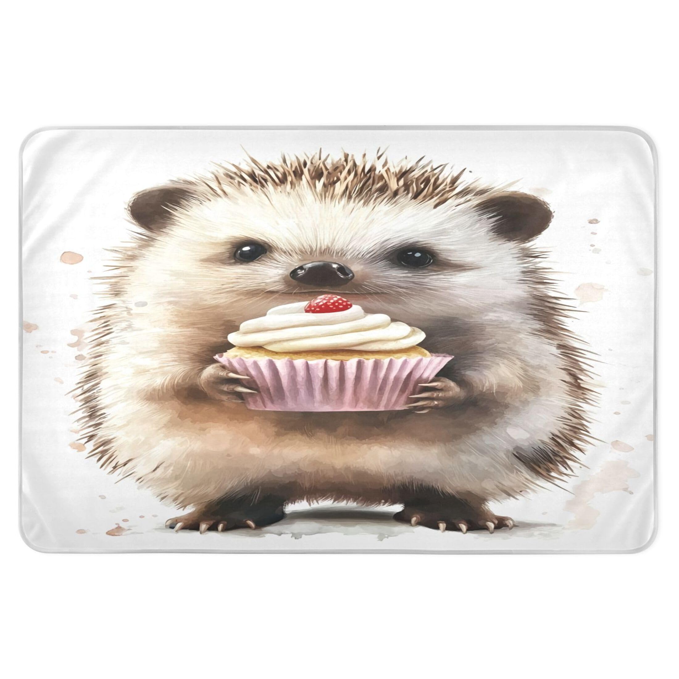 Takiito Cute Hedgehog Holding Cupcake Bed Pad Reusable Bed Underpad Washable Waterproof Leak-Proof Quick Dry Incontinence Pee Pad for Toddlers Kids Adults Pets 34x52 in
