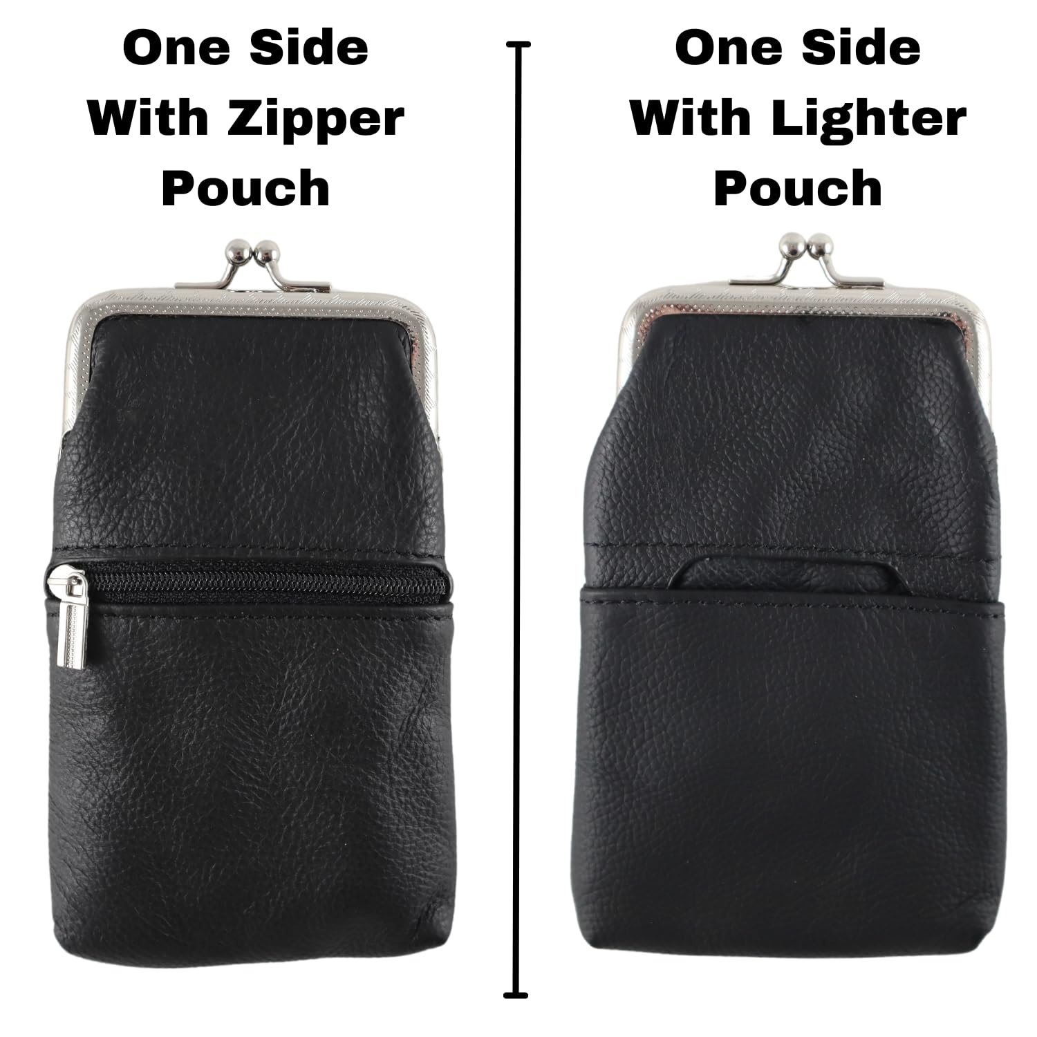Skyway Leather Cigarette Case for 100's Pack Holder with Zipper Pouch for Women - Lighter Storage Pocket - Carry Money, Cards and Coins - Metal Twist Clasp - Black Elegant Stylish Durable