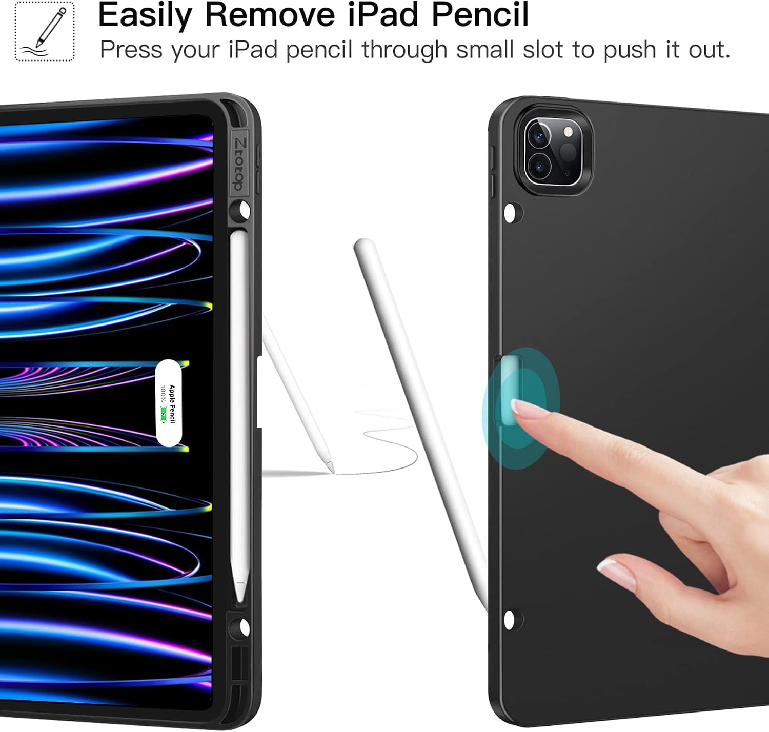 ZtotopCases for iPad Pro 12.9 Inch Case 6th/5th/4th Generation 2022/2021/2020 with Pencil Holder, Lightweight Soft TPU Back Trifold Stand Cover with Auto Sleep/Wake for iPad 12.9 6/5/4 Gen,Black