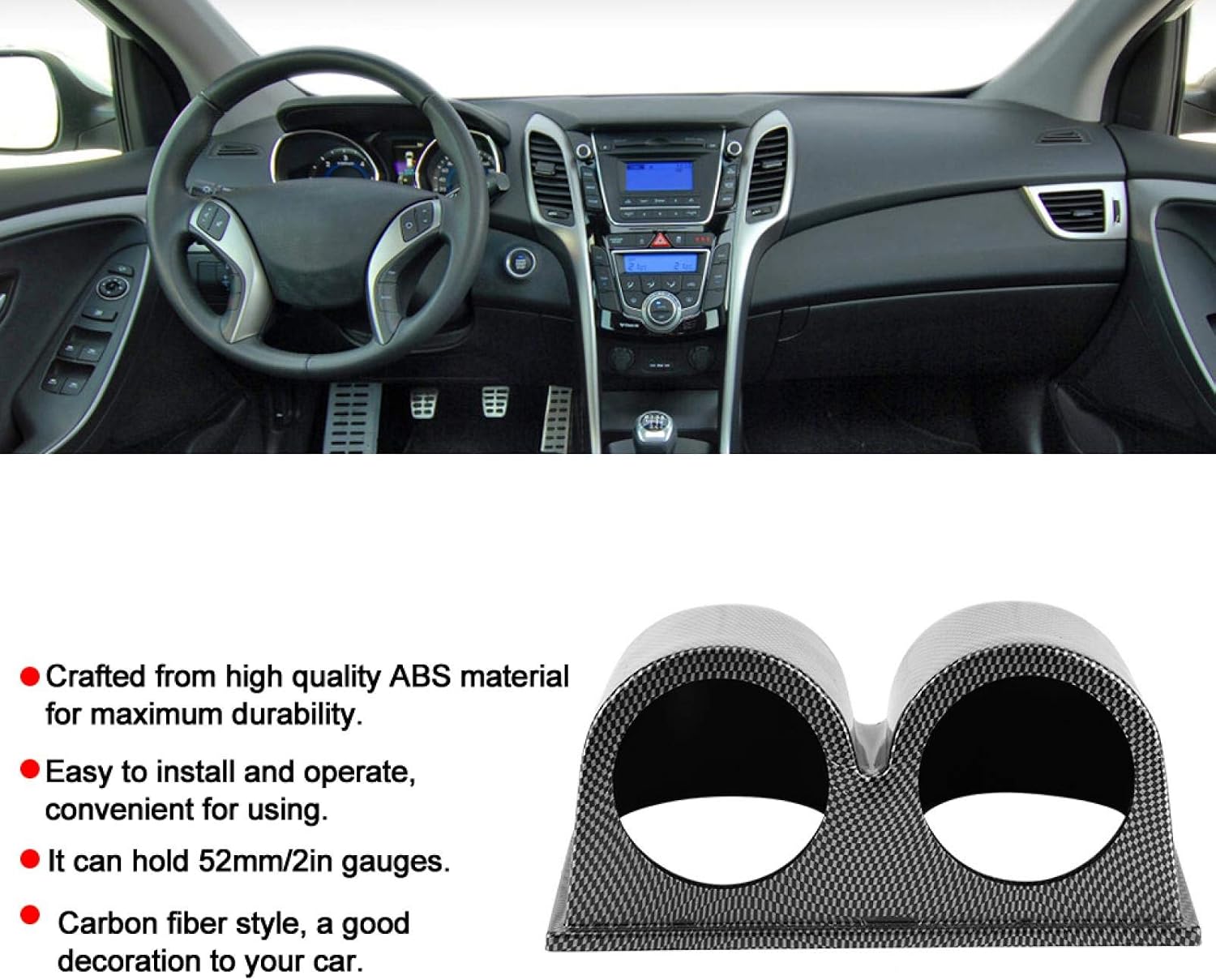 52mm Gauge Mount Holder Gauge Pod for 2 Inch Car Meters Compatible with Pressure Voltage and Tachometer Gauges Carbon Fiber Dashboard Meter Stand