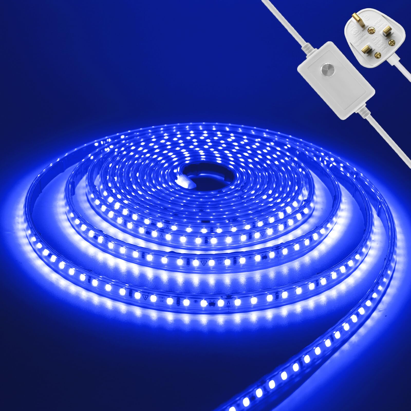 KAFULA 220V Dimmable LED Light Strip - 20M Blue Super Bright LED Fairy Light CRI85+, IP65 Waterproof Flexible, Can be Cut Every 10cm | 120 LEDs/m | Home Decor
