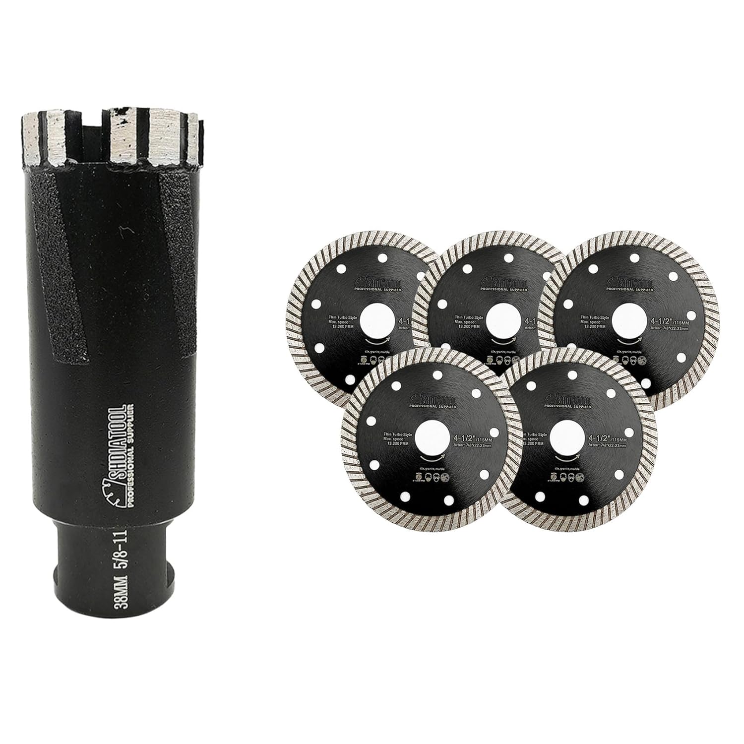 SHDIATOOL Diamond Core Drill Bits 1-1/2 Inch for Hard Stone Concrete Marble Granite Brick Laser Welded Dry or Wet Hole Saws 38mm