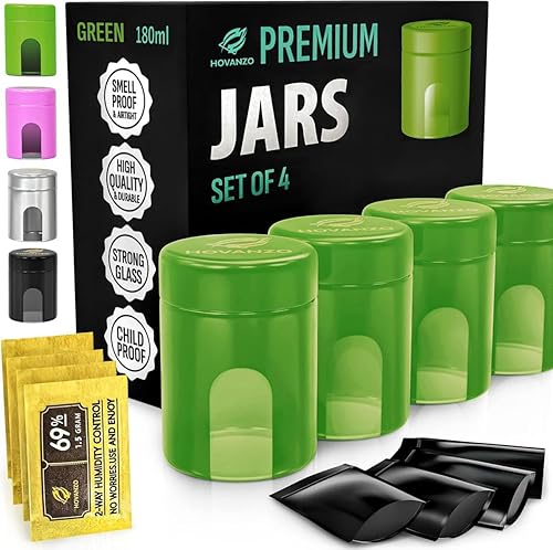 Miniatura 9 de Tarros de almacenamiento de vidrio herméticos de alta calidad de 180/4.1 fl oz con 69% de control de humedad, 4 paquetes – Tarros herméticos UV con