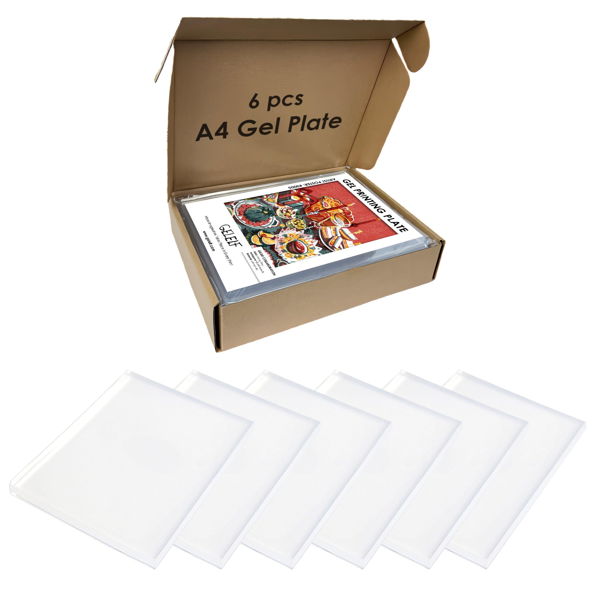 Juego de 6 placas de impresión de gel de 8 x 10 pulgadas, herramientas de monoimpresión reutilizables para placa de gel, ideal para hacer tarjetas, diario, álbumes de recortes, clases de arte y