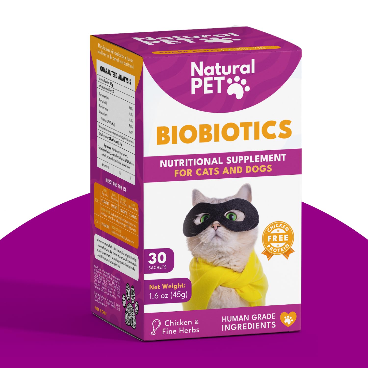 Biobiotics Digestive Support Supplement for Cats & Dogs - Chicken & Herb Flavor - 30 Sachets for Digestive Wellness
